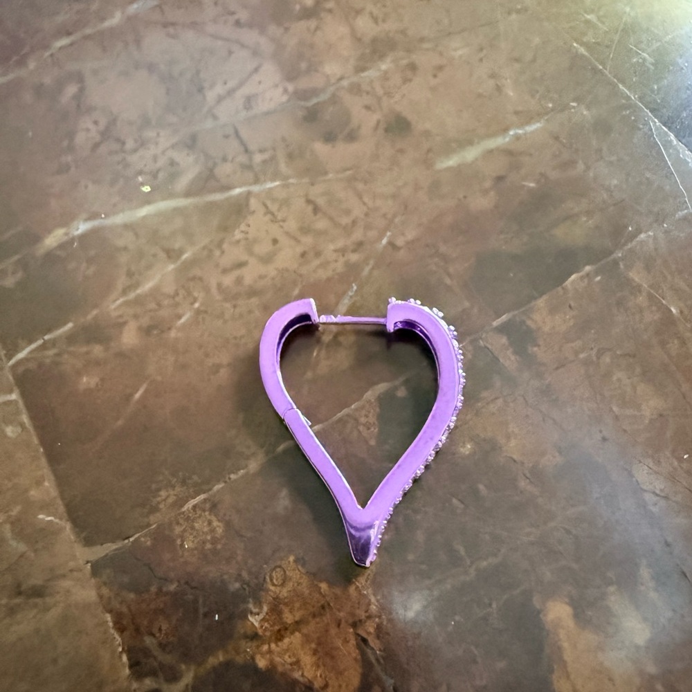 Purple Rhodium over Sterling Silver with Cubic Zirconia Heart Shaped Hoops